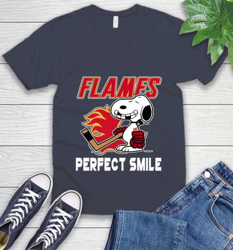 NHL Calgary Flames Snoopy Perfect Smile The Peanuts Movie Hockey T Shirt V-Neck T-Shirt 8