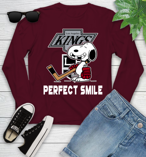 NHL Los Angeles Kings Snoopy Perfect Smile The Peanuts Movie Hockey T Shirt Youth Long Sleeve 6