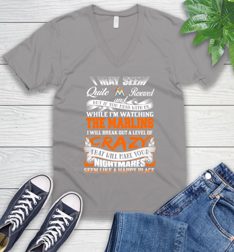 Miami Marlins MLB Baseball Don't Mess With Me While I'm Watching My Team V-Neck T-Shirt 3