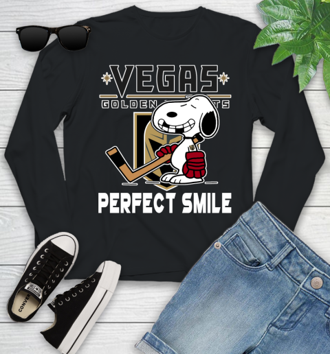 NHL Vegas Golden Knights Snoopy Perfect Smile The Peanuts Movie Hockey T Shirt Youth Long Sleeve