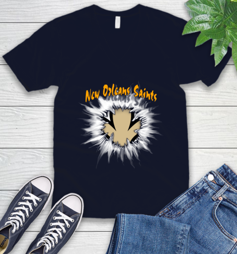 New Orleans Saints NFL Football Adoring Fan Rip Sports V Neck T Shirt Tee For Sports