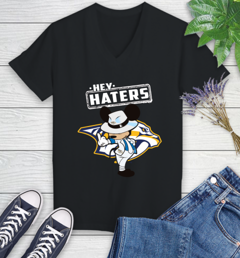 NHL Hey Haters Mickey Hockey Sports Nashville Predators Women's V-Neck T-Shirt