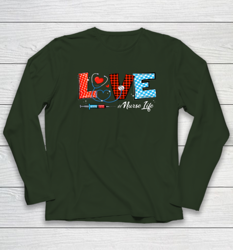 Love Nurselife Valentine Nurse Leopard Print Plaid Heart Long Sleeve T-Shirt 3