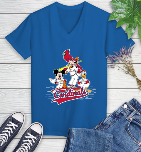 MLB St.Louis Cardinals Mickey Mouse Donald Duck Goofy Baseball T Shirt Women's V-Neck T-Shirt 10