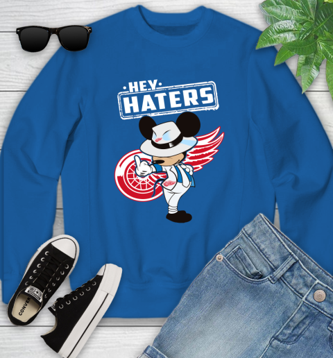 NHL Hey Haters Mickey Hockey Sports Detroit Red Wings Youth Sweatshirt 7