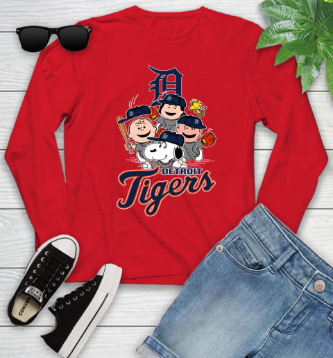 MLB Detroit Tigers Snoopy Charlie Brown Woodstock The Peanuts Movie Baseball T Shirt Youth Long Sleeve 11