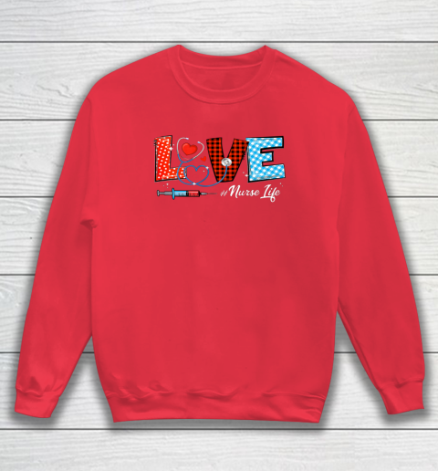 Love Nurselife Valentine Nurse Leopard Print Plaid Heart Sweatshirt 12
