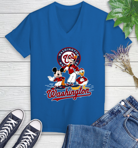 MLB Washington Nationals Mickey Mouse Donald Duck Goofy Baseball T Shirt Women's V-Neck T-Shirt 10