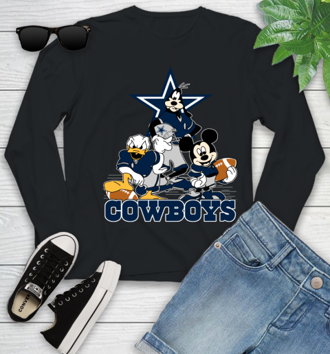 NFL Dallas Cowboys Mickey Mouse Donald Duck Goofy Football Shirt Youth Long Sleeve
