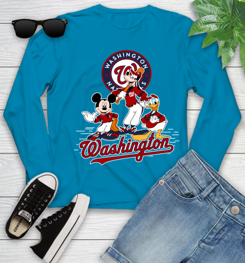 MLB Washington Nationals Mickey Mouse Donald Duck Goofy Baseball T Shirt Youth Long Sleeve 8