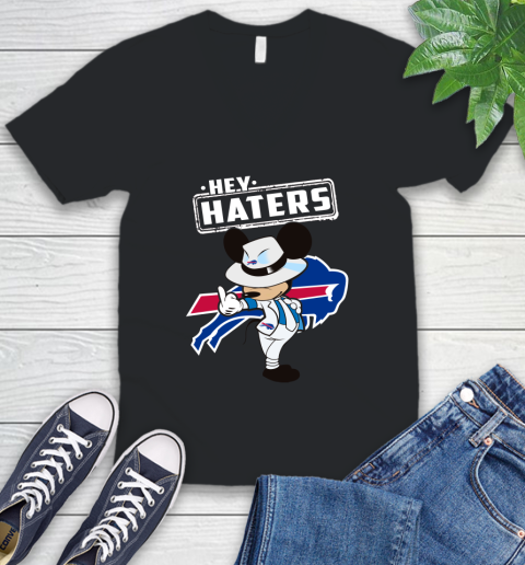 NFL Hey Haters Mickey Football Sports Buffalo Bills V-Neck T-Shirt