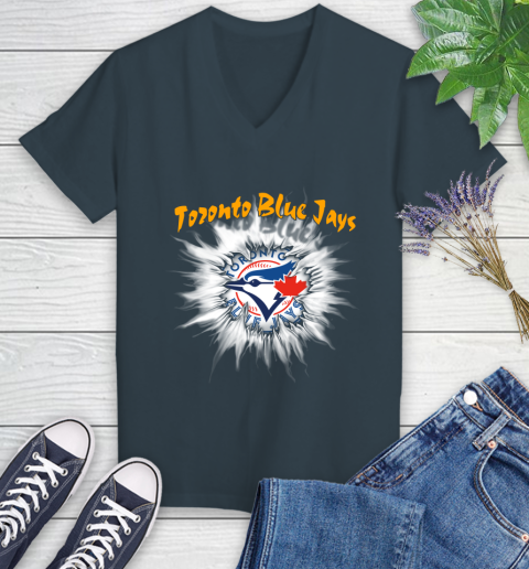 Toronto Blue Jays MLB Baseball Adoring Fan Rip Sports Women's V-Neck T-Shirt 8
