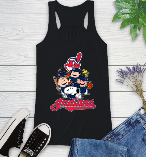 MLB Cleveland Indians Snoopy Charlie Brown Woodstock The Peanuts Movie Baseball T Shirt_000 Racerback Tank