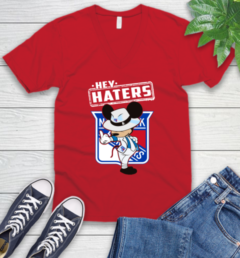 NHL Hey Haters Mickey Hockey Sports New York Rangers V-Neck T-Shirt 6