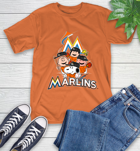 MLB Miami Marlins Snoopy Charlie Brown Woodstock The Peanuts Movie Baseball T Shirt T-Shirt 4