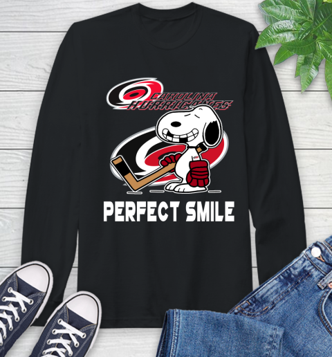NHL Carolina Hurricanes Snoopy Perfect Smile The Peanuts Movie Hockey T Shirt Long Sleeve T-Shirt