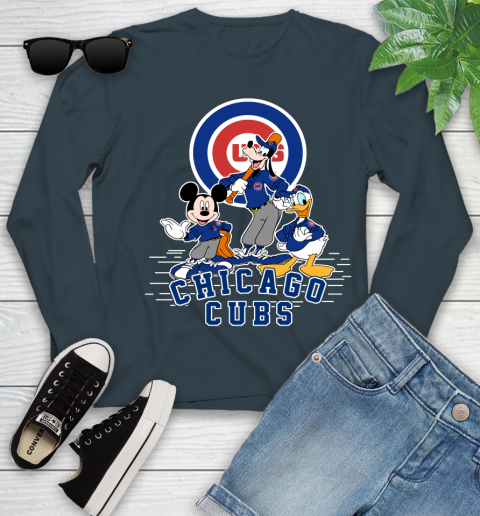 MLB Chicago Cubs Mickey Mouse Donald Duck Goofy Baseball T Shirt Youth Long Sleeve 9