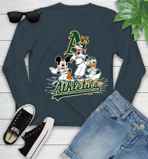 MLB Oakland Athletics Mickey Mouse Donald Duck Goofy Baseball T Shirt Youth Long Sleeve 9