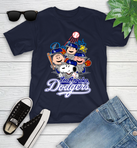 MLB Los Angeles Dodgers Snoopy Charlie Brown Woodstock The Peanuts Movie Baseball T Shirt_000 Youth T-Shirt 2