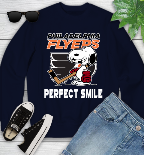 NHL Philadelphia Flyers Snoopy Perfect Smile The Peanuts Movie Hockey T Shirt Youth Sweatshirt 2