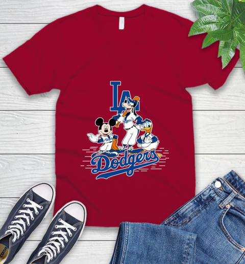 MLB Los Angeles Dodgers Mickey Mouse Donald Duck Goofy Baseball T Shirt V-Neck T-Shirt 7