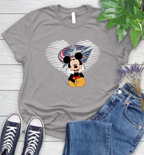 NHL Columbus Blue Jackets Carolina Hurricanes The Heart Mickey Mouse Disney Hockey Women's T-Shirt 5