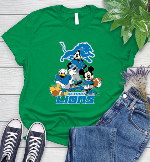 NFL Detroit Lions Mickey Mouse Donald Duck Goofy Football Shirt Women's T-Shirt 9