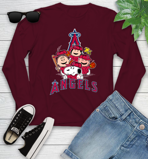 MLB Los Angeles Angels Snoopy Charlie Brown Woodstock The Peanuts Movie Baseball T Shirt_000 Youth Long Sleeve 6