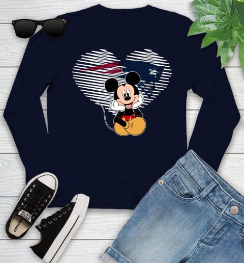 NFL New England Patriots The Heart Mickey Mouse Disney Football T Shirt_000 Youth Long Sleeve 3 NFL New England Patriots The Heart Mickey Mouse Disney Football T Shirt_000 Youth Long Sleeve - Image 3