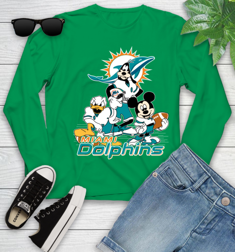NFL Miami Dolphins Mickey Mouse Donald Duck Goofy Football Shirt Youth Long Sleeve 7