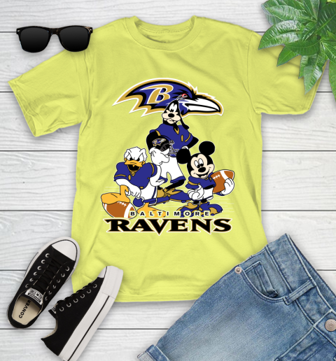 NFL Baltimore Ravens Mickey Mouse Donald Duck Goofy Football Shirt Youth T-Shirt 10