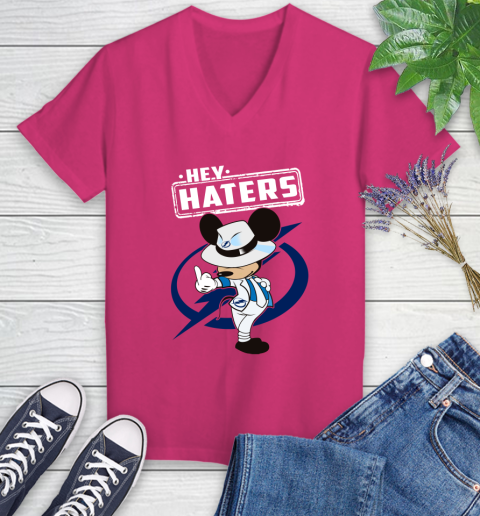 NHL Hey Haters Mickey Hockey Sports Tampa Bay Lightning Women's V-Neck T-Shirt 9