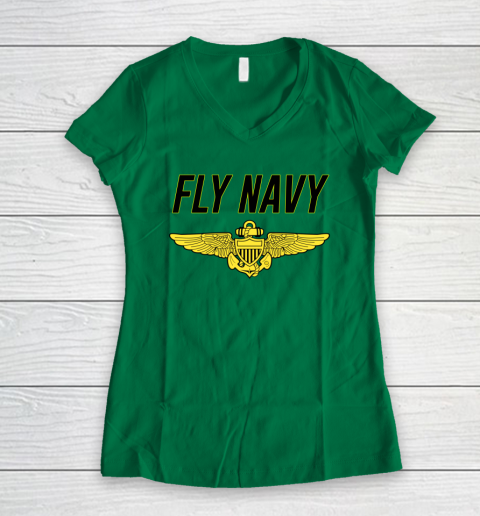 Fly Navy Shirt Pilot Wings Women's V-Neck T-Shirt 3