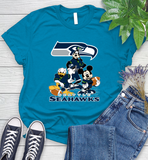 NFL Seattle Seahawks Mickey Mouse Donald Duck Goofy Football Shirt Women's T-Shirt 10