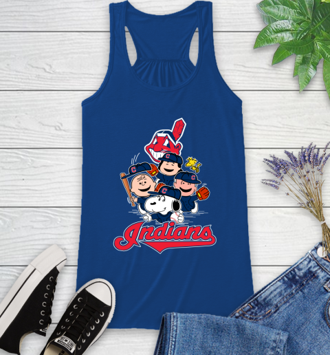 MLB Cleveland Indians Snoopy Charlie Brown Woodstock The Peanuts Movie Baseball T Shirt_000 Racerback Tank 8