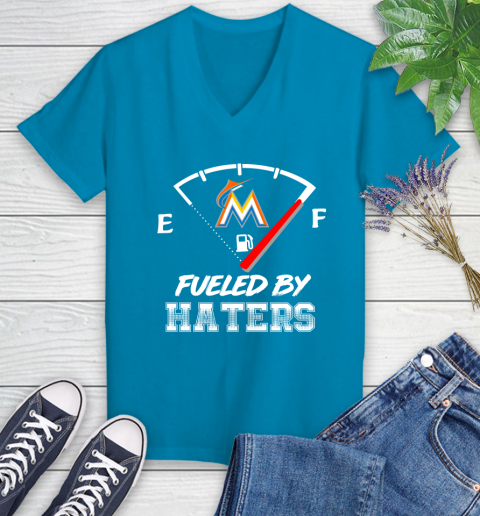 Miami Marlins MLB Baseball Fueled By Haters Sports Women's V-Neck T-Shirt 7