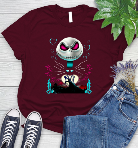 MLB New York Yankees Jack Skellington Sally The Nightmare Before Christmas Baseball Women's T-Shirt 7