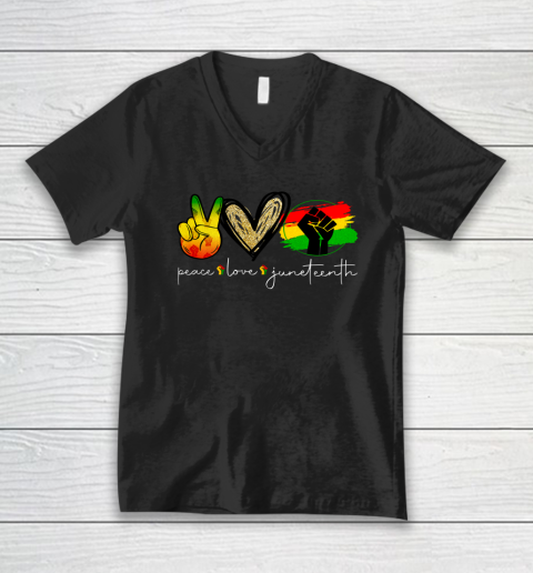 Peace Love Juneteenth Pride Black Girl Black Queen King V-Neck T-Shirt