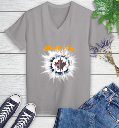 Winnipeg Jets NHL Hockey Adoring Fan Rip Sports Women's V-Neck T-Shirt 4