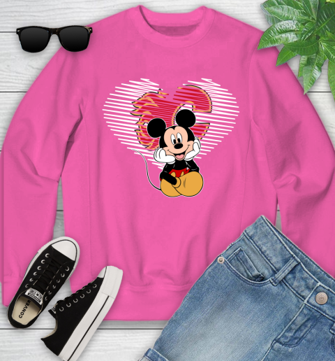 NHL Calgary Flames The Heart Mickey Mouse Disney Hockey Youth Sweatshirt 6