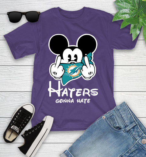 NFL Miami Dolphins Haters Gonna Hate Mickey Mouse Disney Football T Shirt Youth T-Shirt 3
