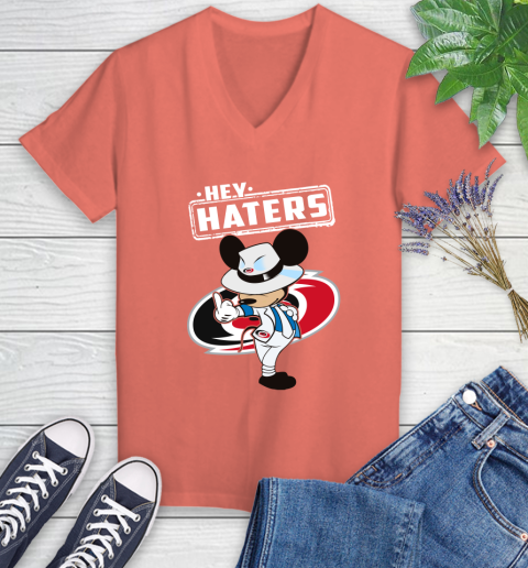 NHL Hey Haters Mickey Hockey Sports Carolina Hurricanes Women's V-Neck T-Shirt 6