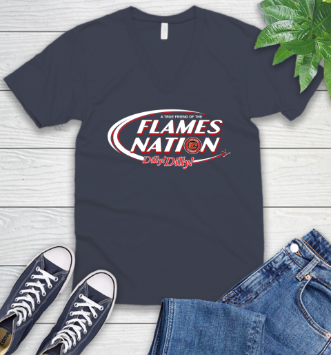 NHL A True Friend Of The Calgary Flames Dilly Dilly Hockey Sports V-Neck T-Shirt 8