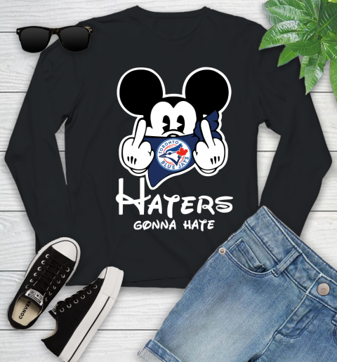 MLB Toronto Blue Jays Haters Gonna Hate Mickey Mouse Disney Baseball T Shirt_000 Youth Long Sleeve