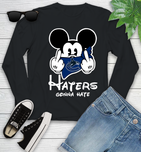 NHL Vancouver Canucks Haters Gonna Hate Mickey Mouse Disney Hockey T Shirt Youth Long Sleeve