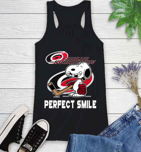 NHL Carolina Hurricanes Snoopy Perfect Smile The Peanuts Movie Hockey T Shirt Racerback Tank