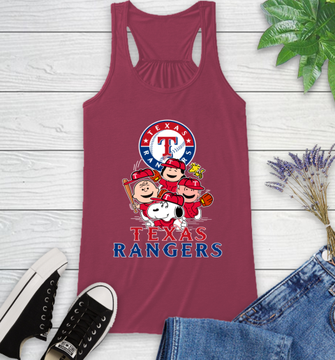 MLB Texas Rangers Snoopy Charlie Brown Woodstock The Peanuts Movie Baseball T Shirt Racerback Tank 7