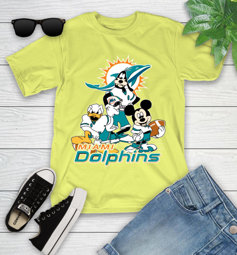 NFL Miami Dolphins Mickey Mouse Donald Duck Goofy Football Shirt Youth T-Shirt 10