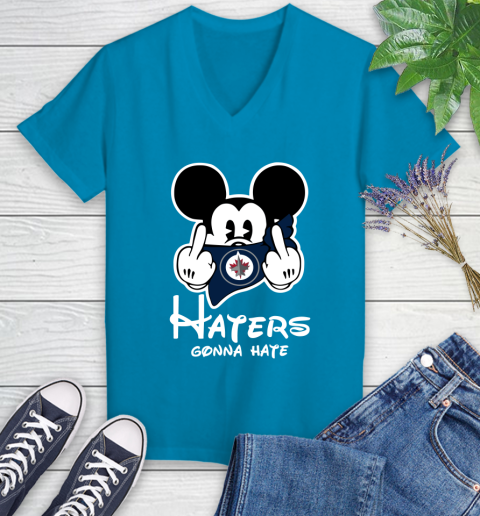 NHL Winnipeg Jets Haters Gonna Hate Mickey Mouse Disney Hockey T Shirt Women's V-Neck T-Shirt 7