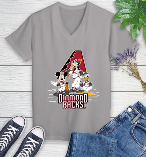 MLB Arizona Diamondbacks Mickey Mouse Donald Duck Goofy Baseball T Shirt Women's V-Neck T-Shirt 4